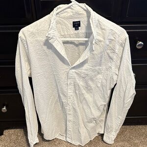J. Crew Men's White Textured Long-Sleeve Button-Down Shirt